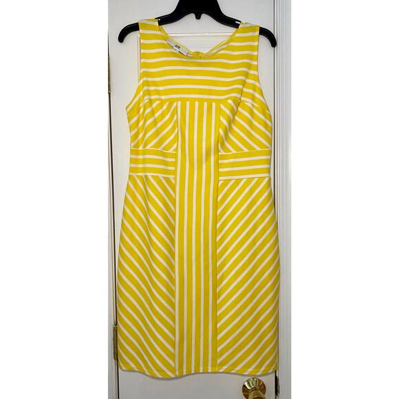 DR Collection Striped Knit Sleeveless Dress Sz 12 Summer Yellow White - Picture 1 of 8